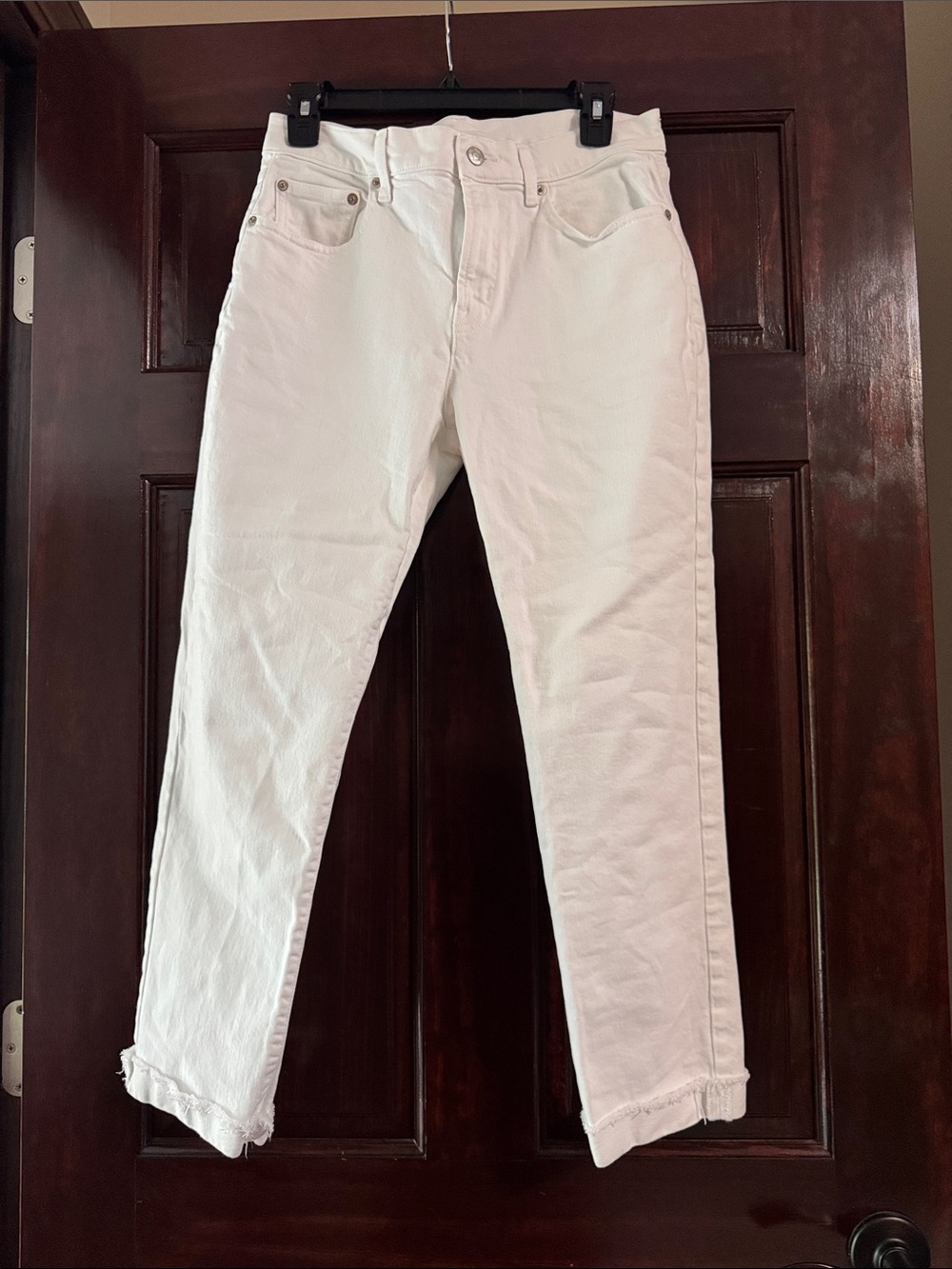 GAP White Mid-Rise Girlfriend Straight Leg Jeans